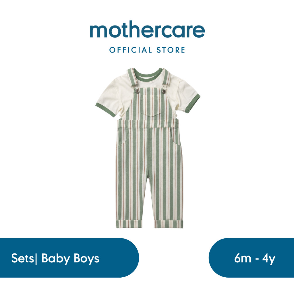 Mothercare Sage Stripe Overall Set - Set Baju Bayi Laki-laki (Hijau)