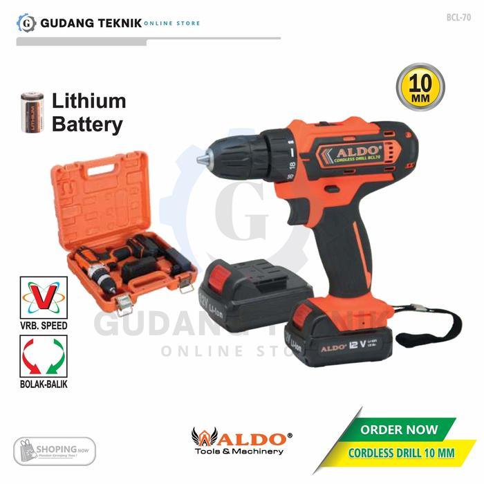 Mesin BOR CORDLESS Drill Impact 10 mm ALDO BCL-70 / BOR BATERAI PLUS SET CORDLESS DRILL IMPACT ALDO