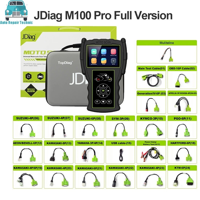 NEW Jdiag M100 Pro Motorcycle Scanner Full Set OBD2 Scanner D87D88 Function Diagnostic Tool For KTM/