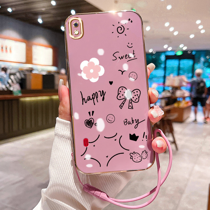 Casing Hp Untuk Samsung Galaxy A10 A10s M01s Case Doodle Bunga Kartun Elektro Plating Cesing silikon