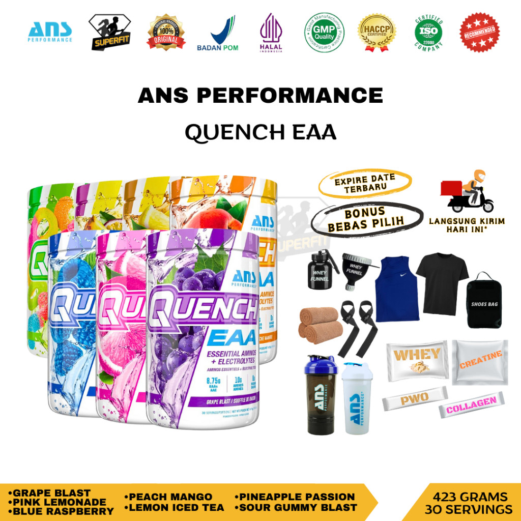 ANS QUENCH EAA 30 Serving / 90 Servings BCAA Elektrolit Asam Amino Esensial Suplemen Fitness Boost M