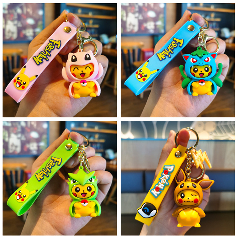 Anime Pokmon Pikachu doll car keychain Charizard Gengar Jigglypuff Cartoon bag doll keychain
