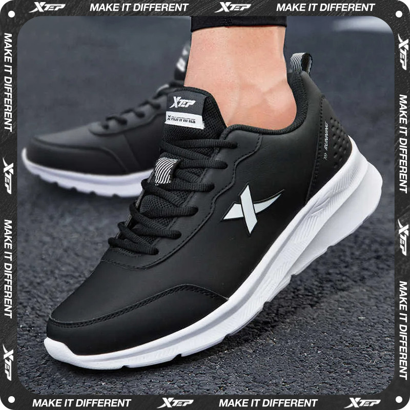 Xtep Running Shoes For Men Winter Leather Waterproof Sports Shoes Cushioning Wear-Resistant Jogging