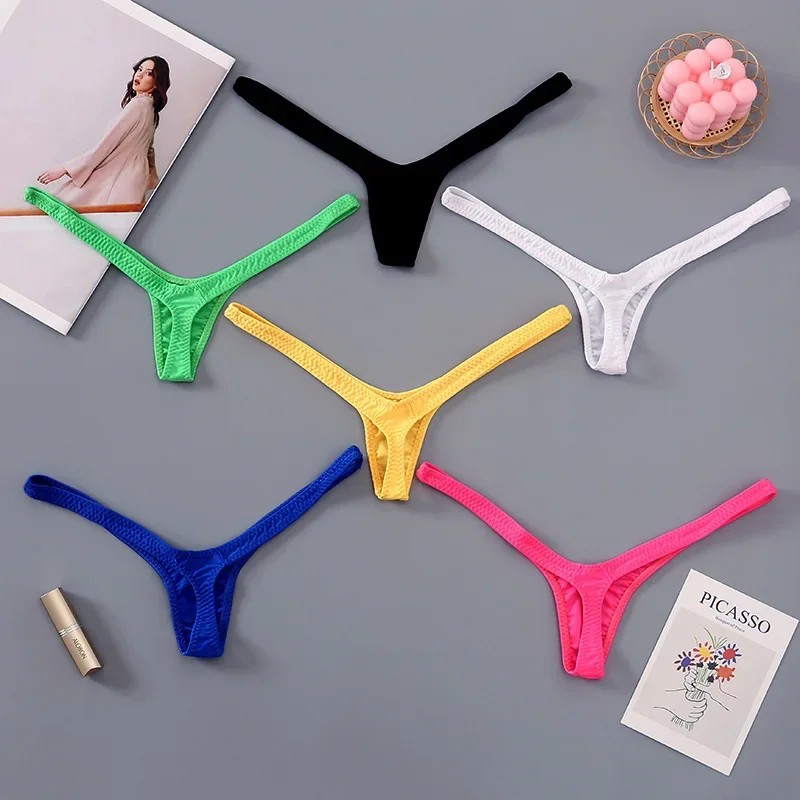 4Pcs Thong Sexy Low Waist Mini Panties Deep V Thong Women'S Breathable One Line Bikini Bottom Thong