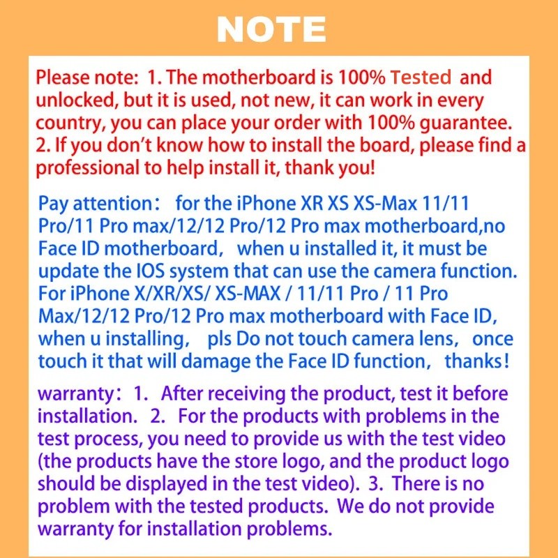 Fully Unlocked Mainboard For iPhone X XR XS Max Motherboard With/no Face ID Full Chips Clean iCloud
