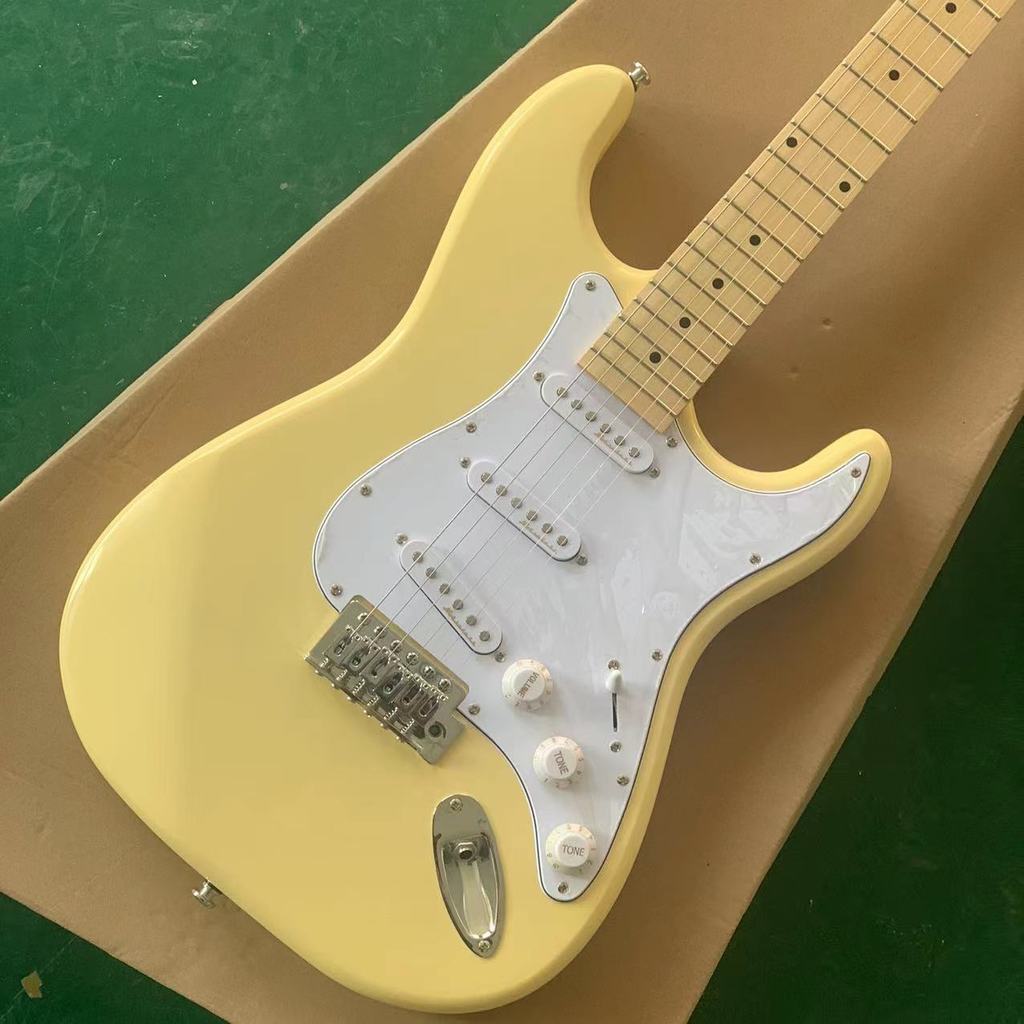 Vintage Yellow Cream Yngwie Malmsteen Scalloped Maple Fretboard ST, 6 Strings Electric Guitar,