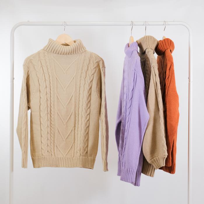 Turtleneck Sweater Dewasa Kerah Tinggi Atasan Knitwear Unisex Motif Cable Knit Oversize