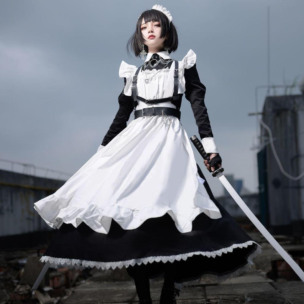 New High Quality Japanese Cute Maid Dress Traditional Maid Cosplay Costume Everyday Long Lolita