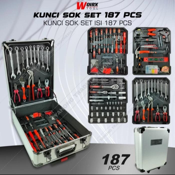 Woirx 187 Pcs TOOL KIT SET KUNCI SOK SET SOCKET SET CR-V TOOLKIT LENGKAP 187PCS WOIRX