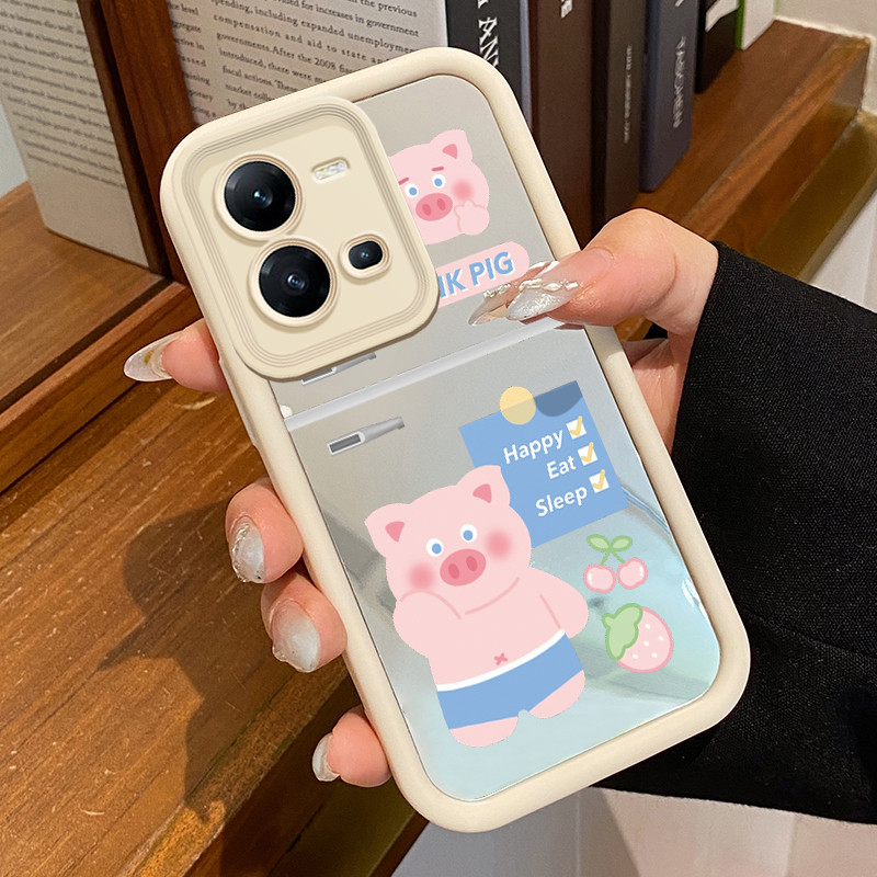 Casing Hp VIVO V25 5G VIVO V25E VIVO X80 Lite 5G Case Casing Babi Kartun Pola Kasus cermin tangga Ka