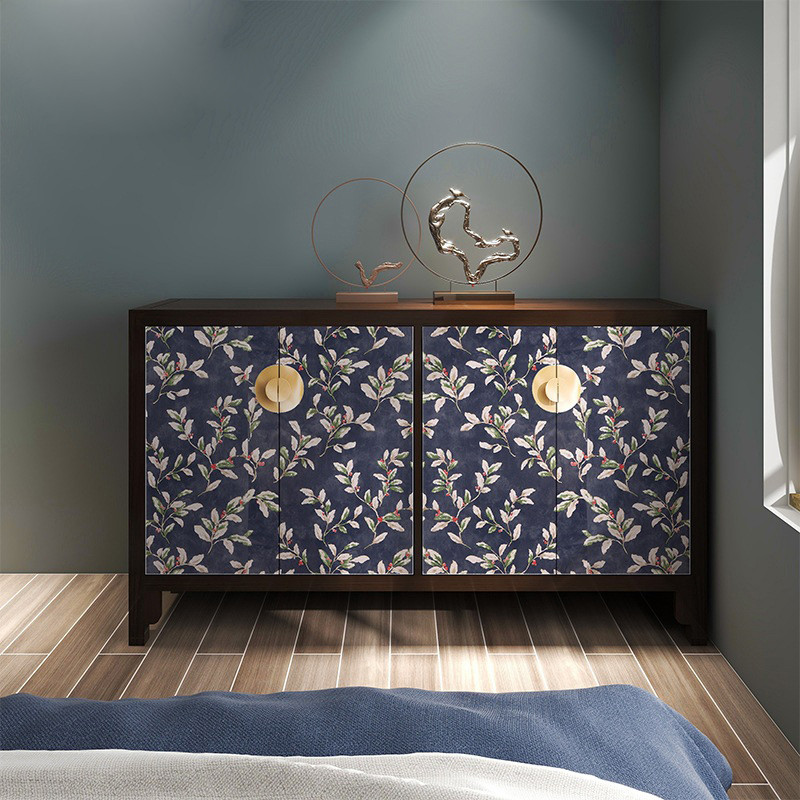 Stiker Dinding Renovasi Kabinet PVC Berperekat Gaya Bunga Kertas Dinding Retro Kamar Tidur Ruang Tam