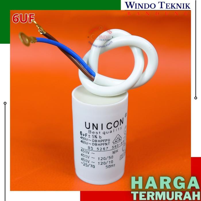 New KAPASITOR 6UF BULAT SINGLE UNICON ELCO / CAPASITOR MESIN CUCI / POMPA AIR 6 UF MIKRO-FARAD -