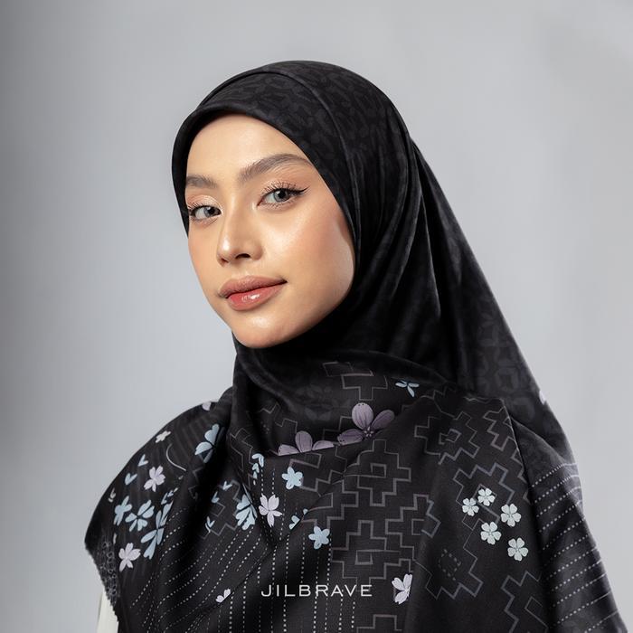 TERLARIS JILBRAVE Hayya Scarf Hijab Motif Floral Pattern Square Syari Kerudung Segi Empat Premium