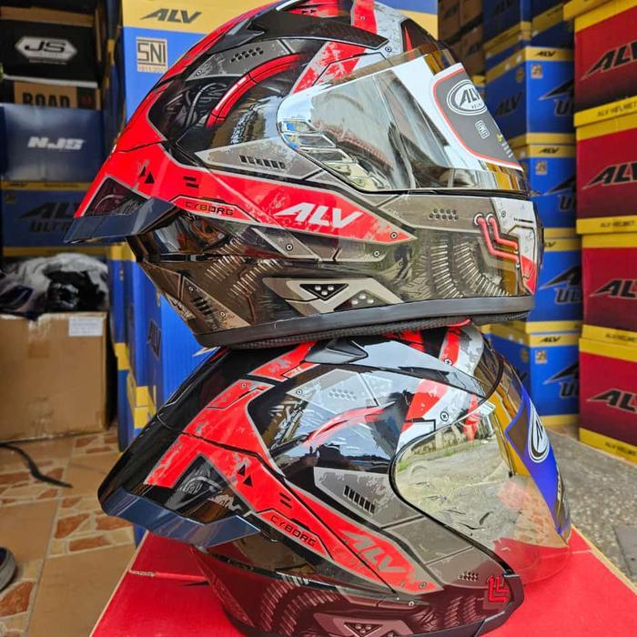 Helm Alv Genesis Motif Ciborg Red Black Couple Alv Ultron Pro Cyborg