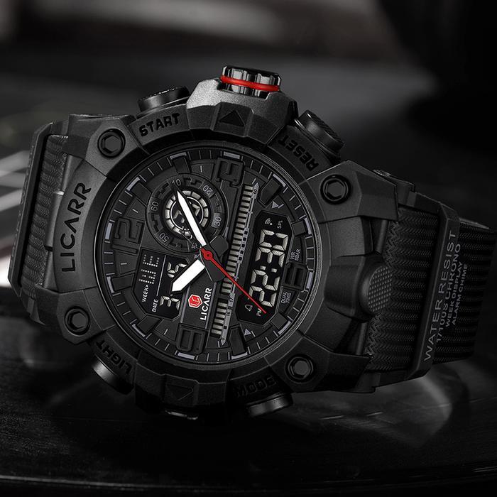 Licarr Jam Tangan Pria Merek Original Fashion Analog-Digital Anti Air Kuarsa Jam Tangan Kasual