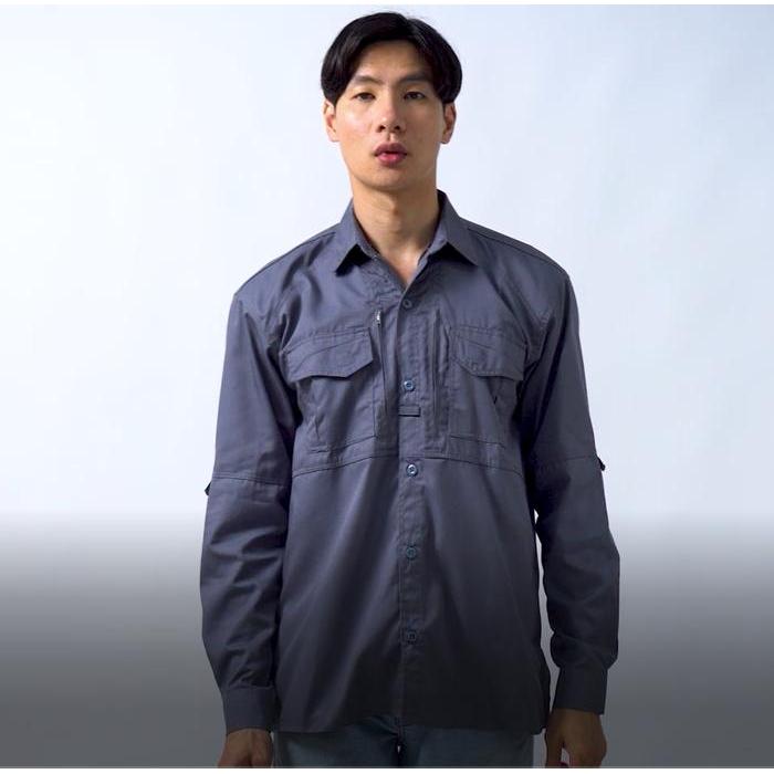 Kemeja Pria PDL Tactical Baju Seragam Lengan Panjang Safari PDH Warna Abu-abu