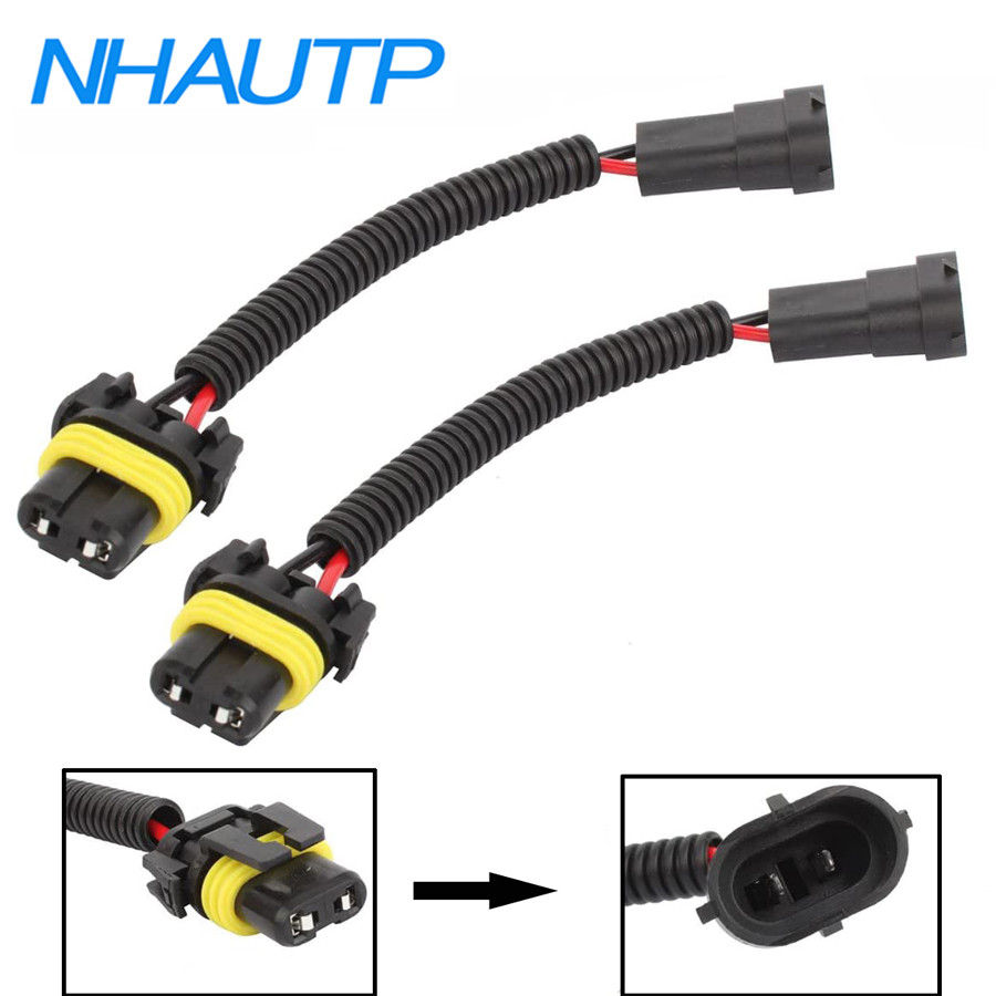 NHAUTP 2Pcs HB3 9005 HB4 9006 Female To H11 Male Socket Connector Wiring Harness Car Headlight Fog