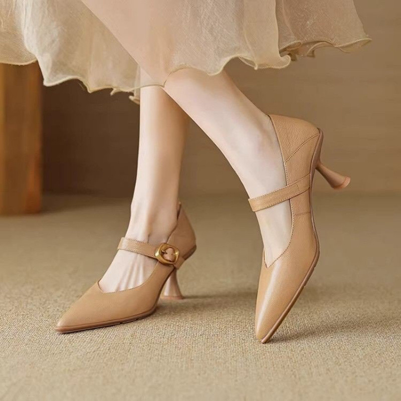 Women's Pointed Toe Shallow Cut Single Strap High Heels - Light Colored Commuter Shoes, Comfortable
