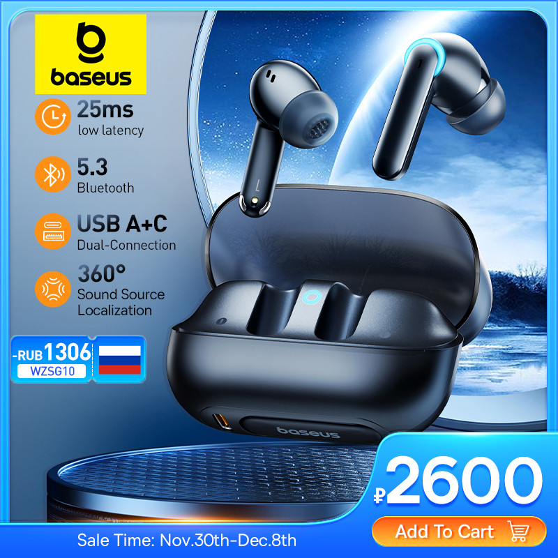 Baseus AeQur G10 Wireless Earphone 25ms Low Latency Gaming Earphones Bluetooth 5.3 Dual-Connection H