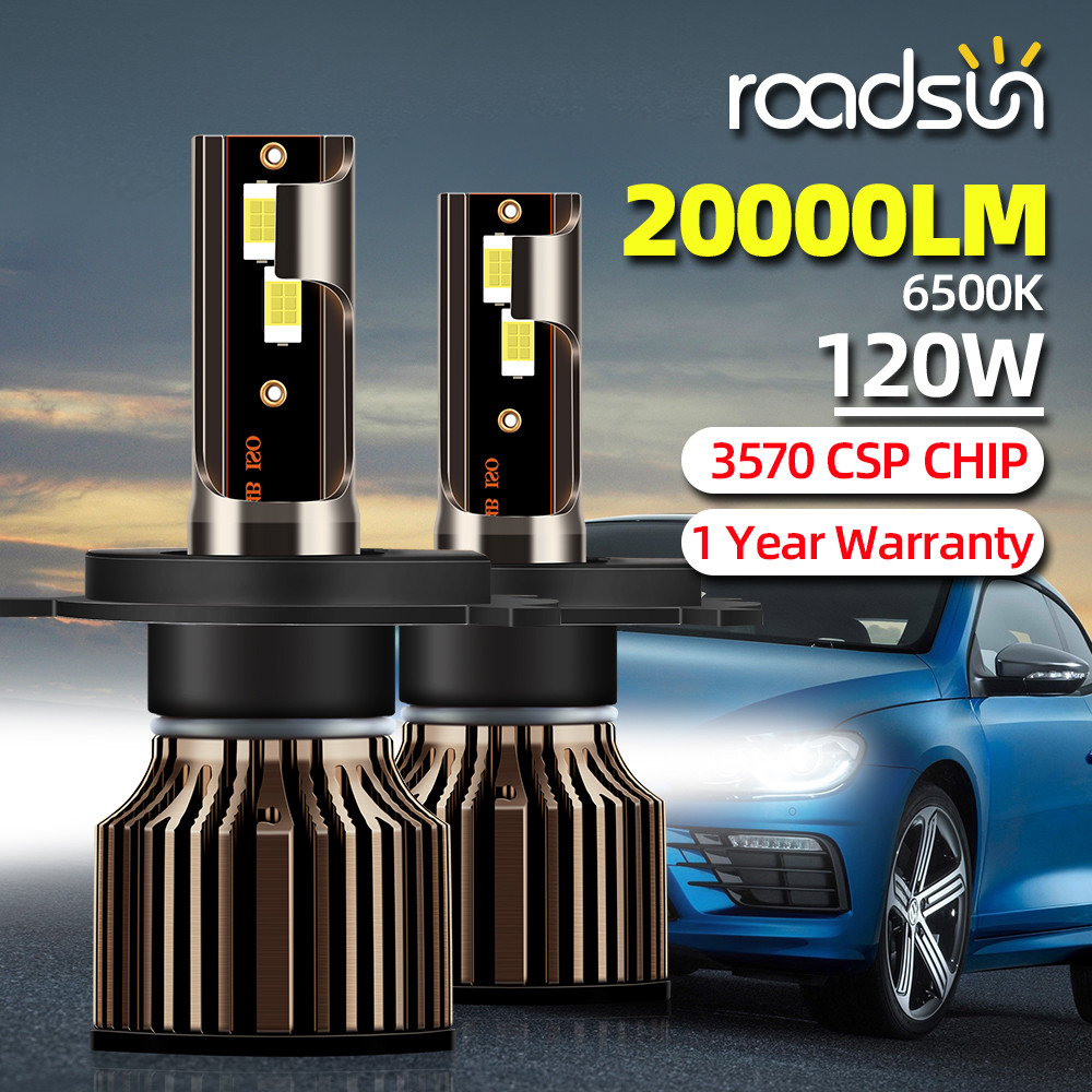 roadsun H4 LED Headlight H1 H7 H8 H9 H11 9005 HB3 9006 HB4 Car Led Lights 20000LM 120W 6500K CSP