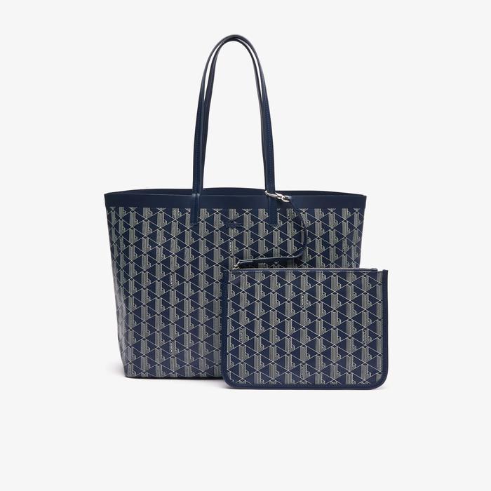 terlaris Lacoste Zely Medium Monogram Tote Bag Quilted Canvas - Blue P43 100% ori