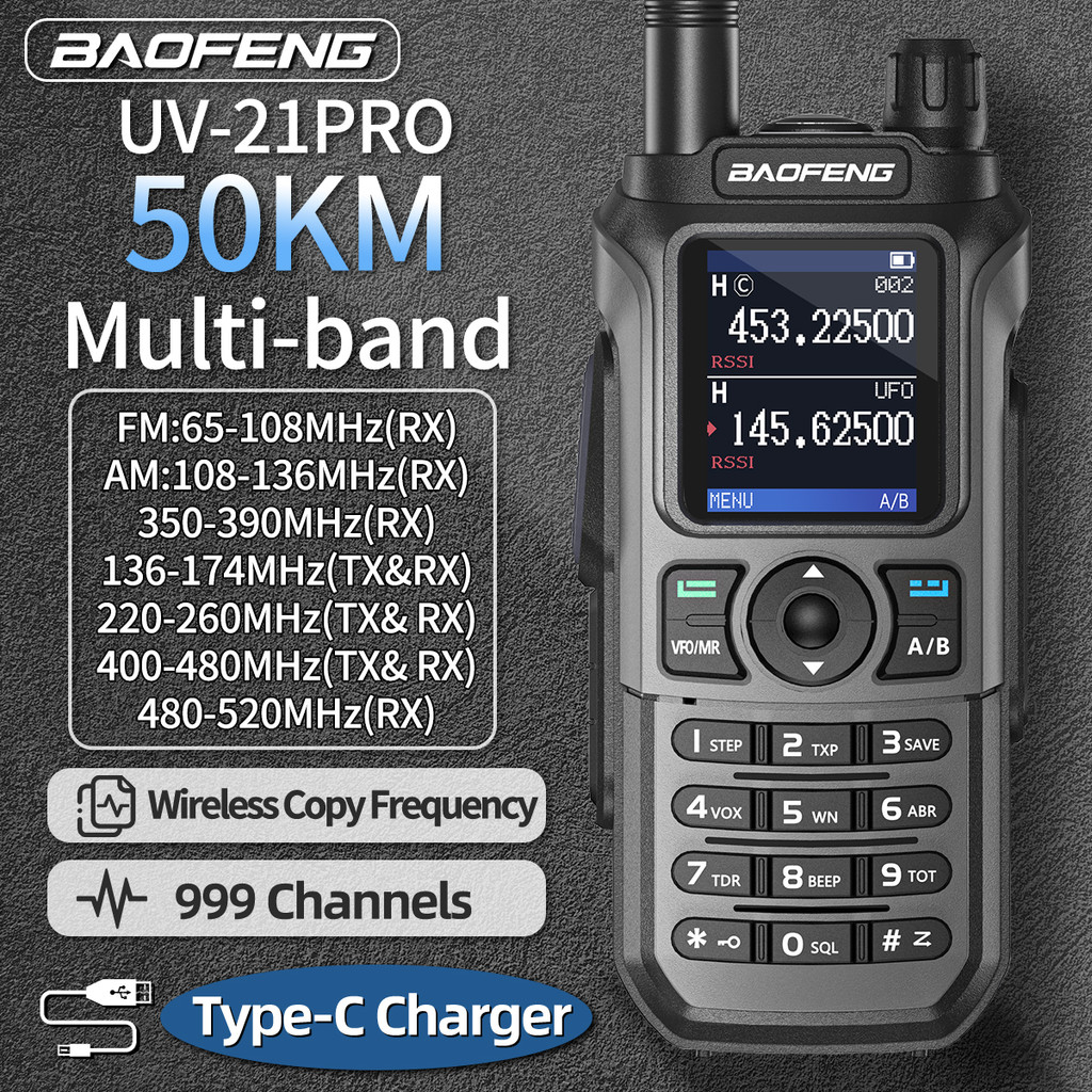 Baofeng 21 Pro Wireless Copy Frequency Walkie Talkie Multi Band Waterproof Type-C Ham Radio -21 G 5R