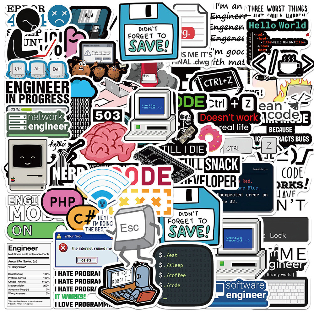 10/30/50Pcs Cute Programming Engineer It Laptop Water Scrapbook Luggage Notebook Fun Cartoon Toy For