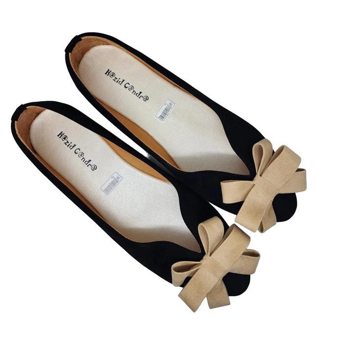 Berrybenka - HAZIDCANDRA-Flat shoes wanita kasual flat kerja Hitam Karet Cewek