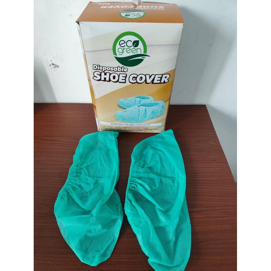 Ready EcoGreen Shoes Cover Disposable Medis Hijau & Putih Tebal Terdaftar Kemenkes RI AKD Bahan