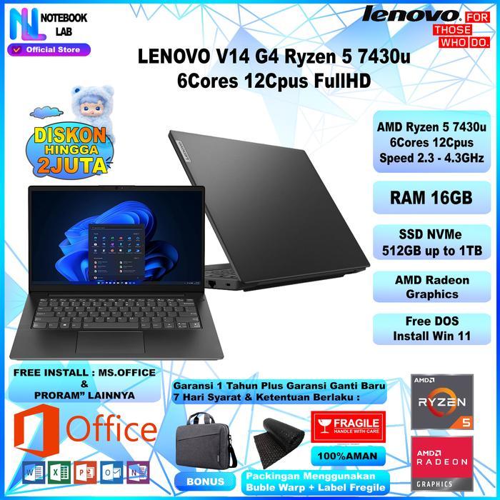 Lenovo V14 G4 Ryzen 5 7430U 16GB 512GB SSD Laptop Bisnis Tipis Windows 11 Garansi 1 Tahun - 16/512GB