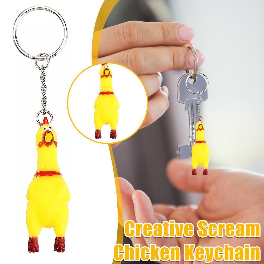 Yellow Shrilling Screaming Chicken Keychain Scream Chicken Voice Chicken Keychain Rubber Squeeze