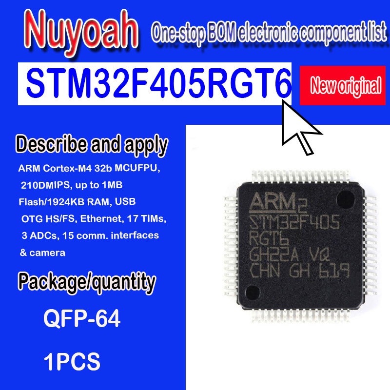 100% New original spot STM32F405RGT6 STM32F405R6T6 LQFP-64 ARM Cortex-M4 32b MCU+FPU, 210DMIPS, up