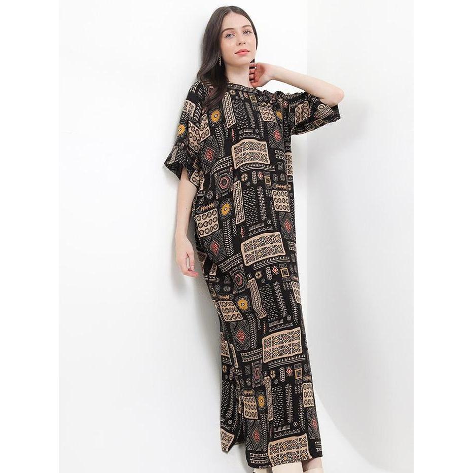 (COD) Arjuna Weda Longdress Lengan Pendek Batik Wanita Motif Modern 7 - Bahan Rayon