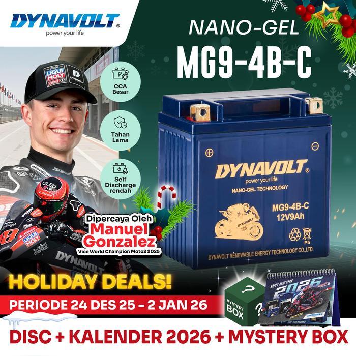 Dynavolt Aki Motor Untuk Suzuki Thunder 125/250, Dll Aki Nano-Gel Mg9-4B-C 9 Ah 225 Cca Redy Stok