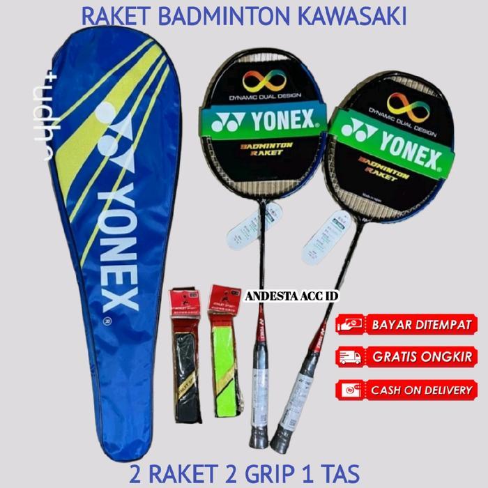 RAKET BADMINTON KAWASAKI PAKET LENGKAP OLAHRAGA BADMINTON