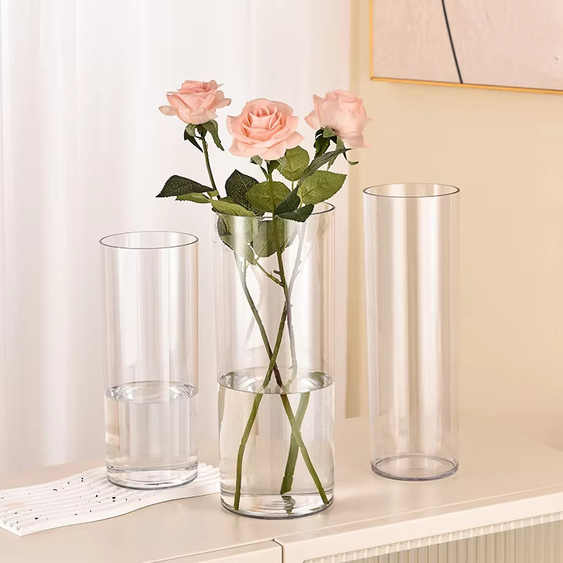 Clear Cylinder Flower Vase Hydroponic Flower Vase Style Tabletop Decors For Wedding Party