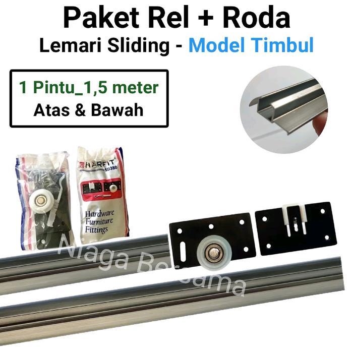 Rel Sliding Lemari 1 Pintu 1,5 Meter Model Timbul Plus Roda Geser SD 380 Harfit Siap Kirim