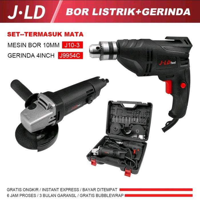 (Cod) Paket 2 Item Mesin Bor 10Mm + Gerinda 4Inch Jld Tools Drill Kunci Carbon