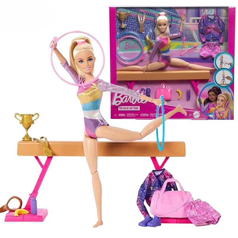 Original Gymnastics Doll Sport Playset Blonde Flipping Action Joints Toys For Girls Balance Beam
