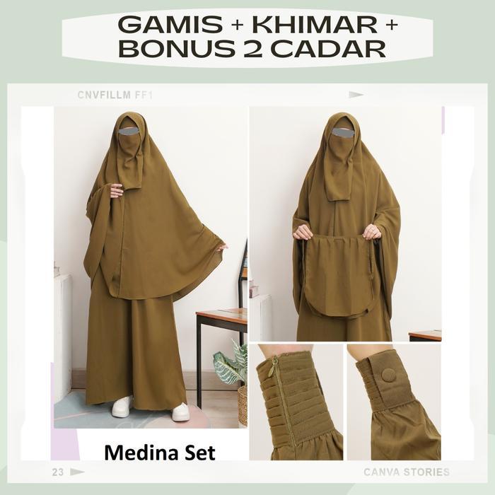 Gamis Syari Syar'i set Cadar dan Khimar bahan Wolfis Wollpeach