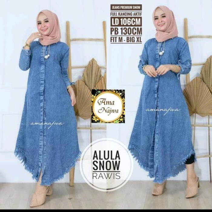JESSICA LONG TUNIK JEANS SNOW Katun Wanita Muslim
