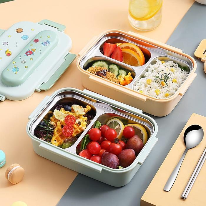 Lunch Box Kids Set Stainless Steel 316 Dengan Sendok Sumpit Stainless / Bento Box Stainless Steel