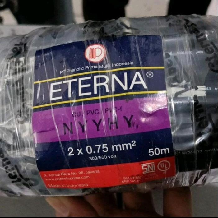 Eterna Kabel Listrik Hitam Kawat NYYHY 2 X 0.75 MM ( 1 Roll 50 Meter ) NYYHY 2x0.75 mm2 50mtr