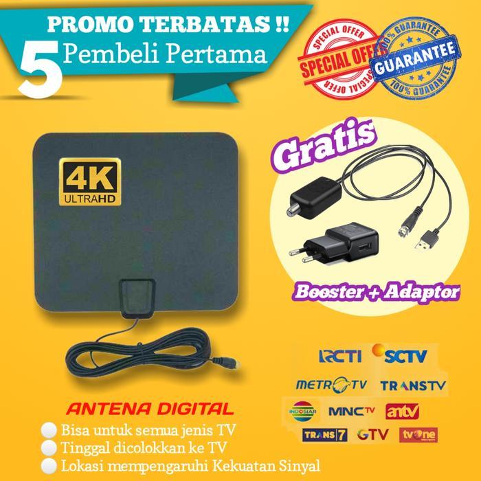 Antena Tv Digital + Adapter + Penguat Sinyal Booster LED Antenna Indor