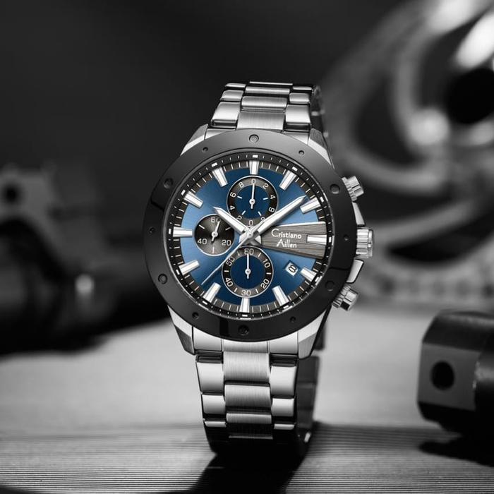 Cristiano Aillen Jam Tangan Pria Analog 8897 Rantai Stainless Steel Chronograph Kaca Sapphire Water