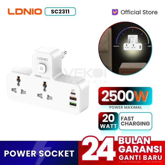 LDNIO SC2311 Power Socket Adaptor Steker LED Lamp 2 Socket 3 USB Port
