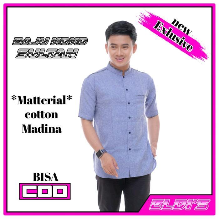 baju koko Pria Muslim lengan pendek Kain katun madina Sultan