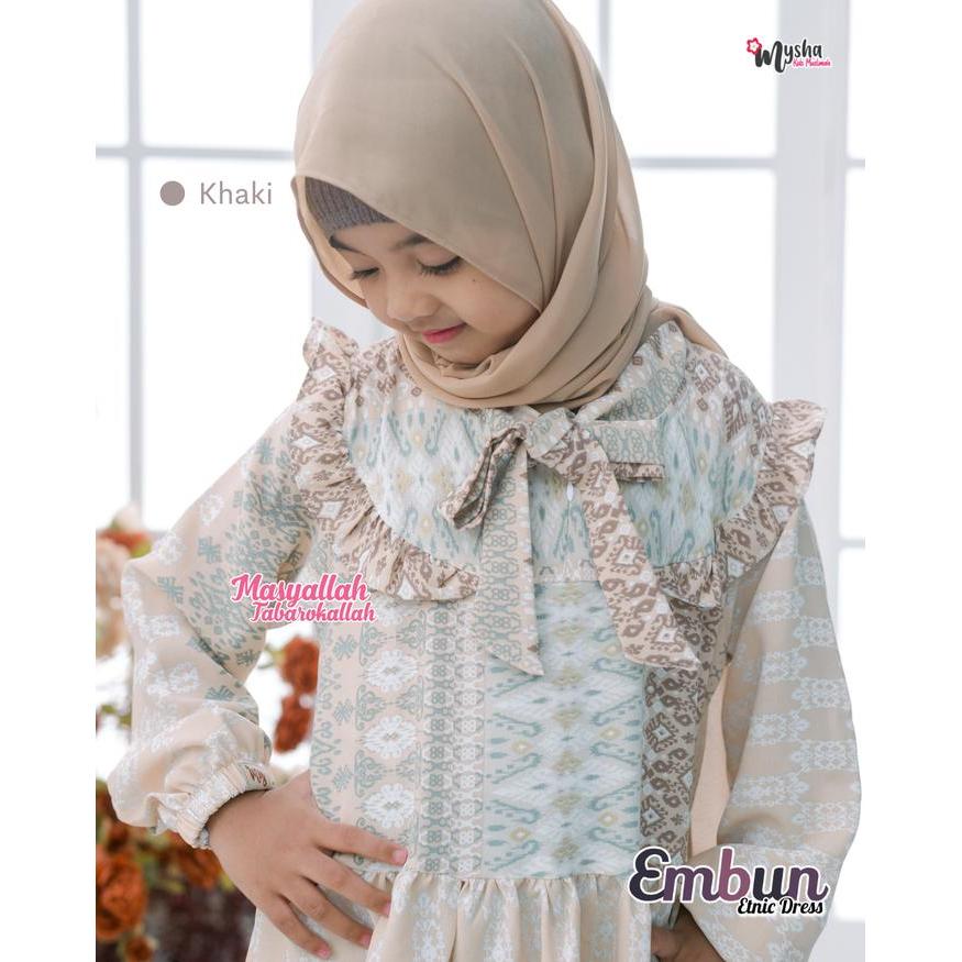 GAMIS ANAK PEREMPUAN EMBUN GAMIS ETNIK FREE HIJAB PASMINA 2-12 THN BAJU LEBARAN ANAK GAMIS SET HIJAB