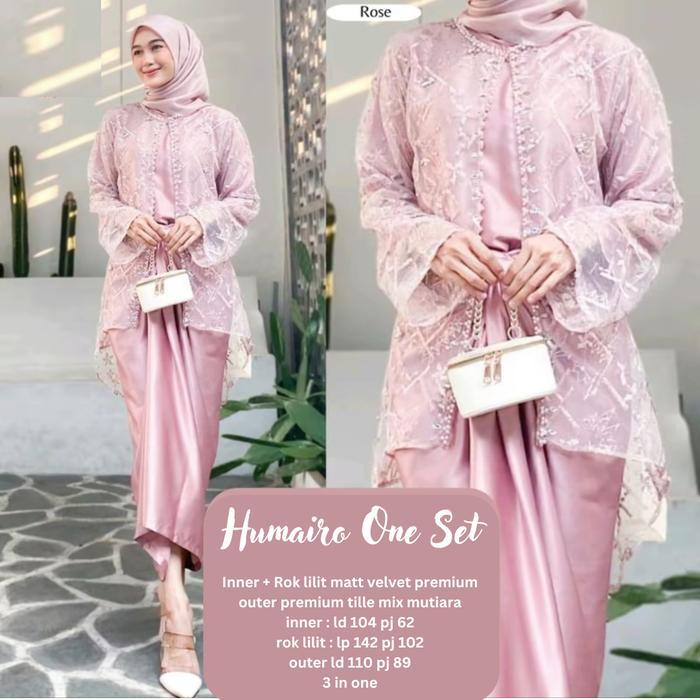 Helody One Setelan Set Outer Brokat tile Mutiara Humairo Baju Dress Gamis brukat Pesta Tunangan
