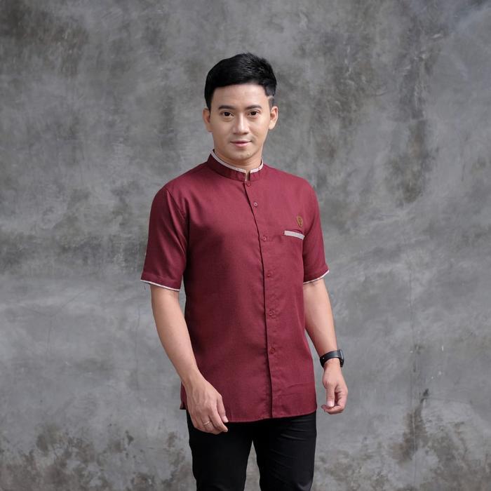 Baju Koko Pria Muslim Lengan Pendek Kain Katun Madina Sultan